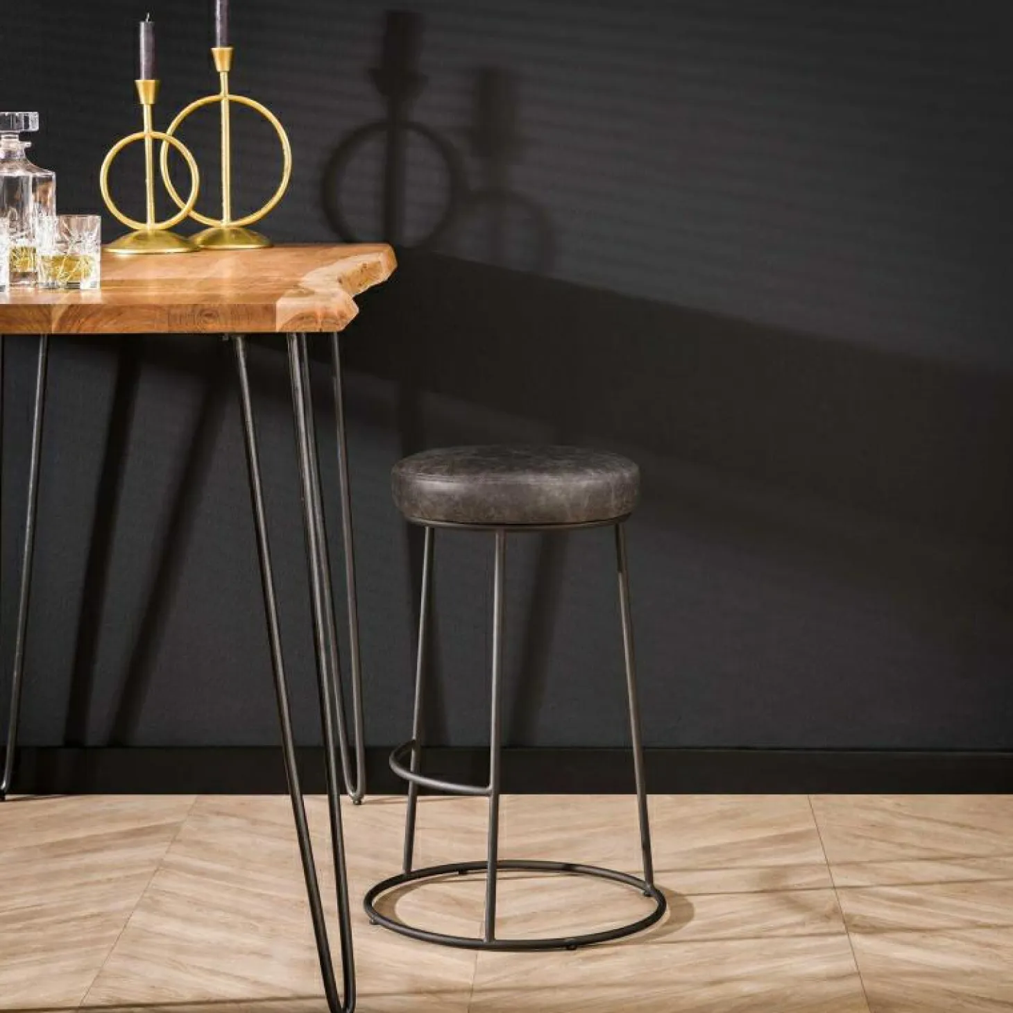 Barkruk Crik PU Leer - Grijs (zithoogte 65cm) - Loft24.nl