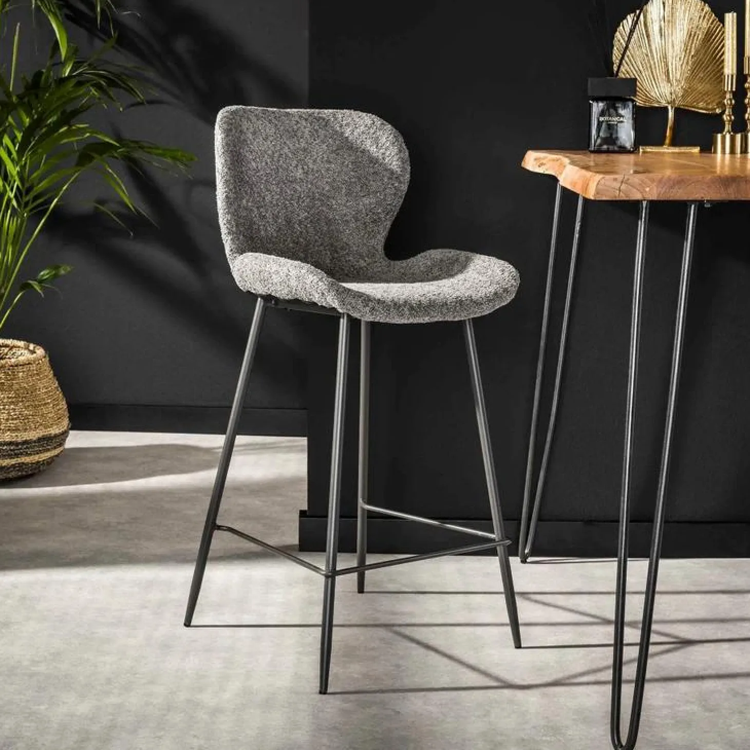 Barkruk Ronde Buis Bouclé Grijs (zithoogte 67 cm) - Loft24.nl
