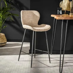 Barkruk Ronde Buis Bouclé Zandkleur (zithoogte 67 cm) - Loft24.nl