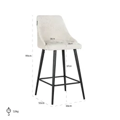 Barstoel Brooke Chenille Creme - zithoogte 67cm - Loft24.nl