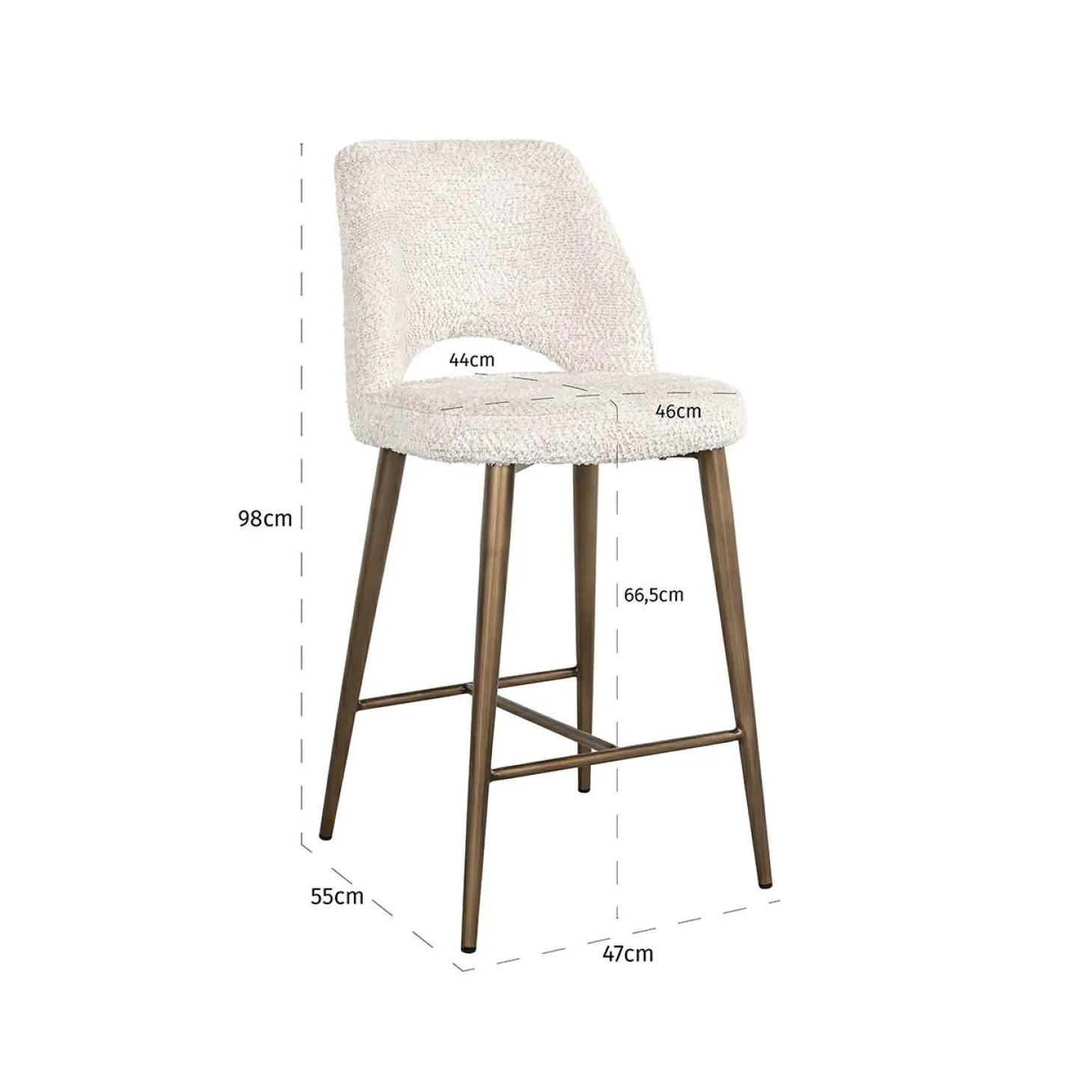 Barstoel Delphine Chenille Crème - zithoogte 66,5cm - Loft24.nl