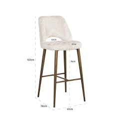 Barstoel Delphine Chenille Crème - zithoogte 76cm - Loft24.nl