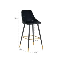 Barstoel Imani Velvet Zwart - zithoogte 77cm - Loft24.nl