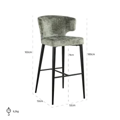 Barstoel Taylor Chenille Groen - zithoogte 76cm - Loft24.nl