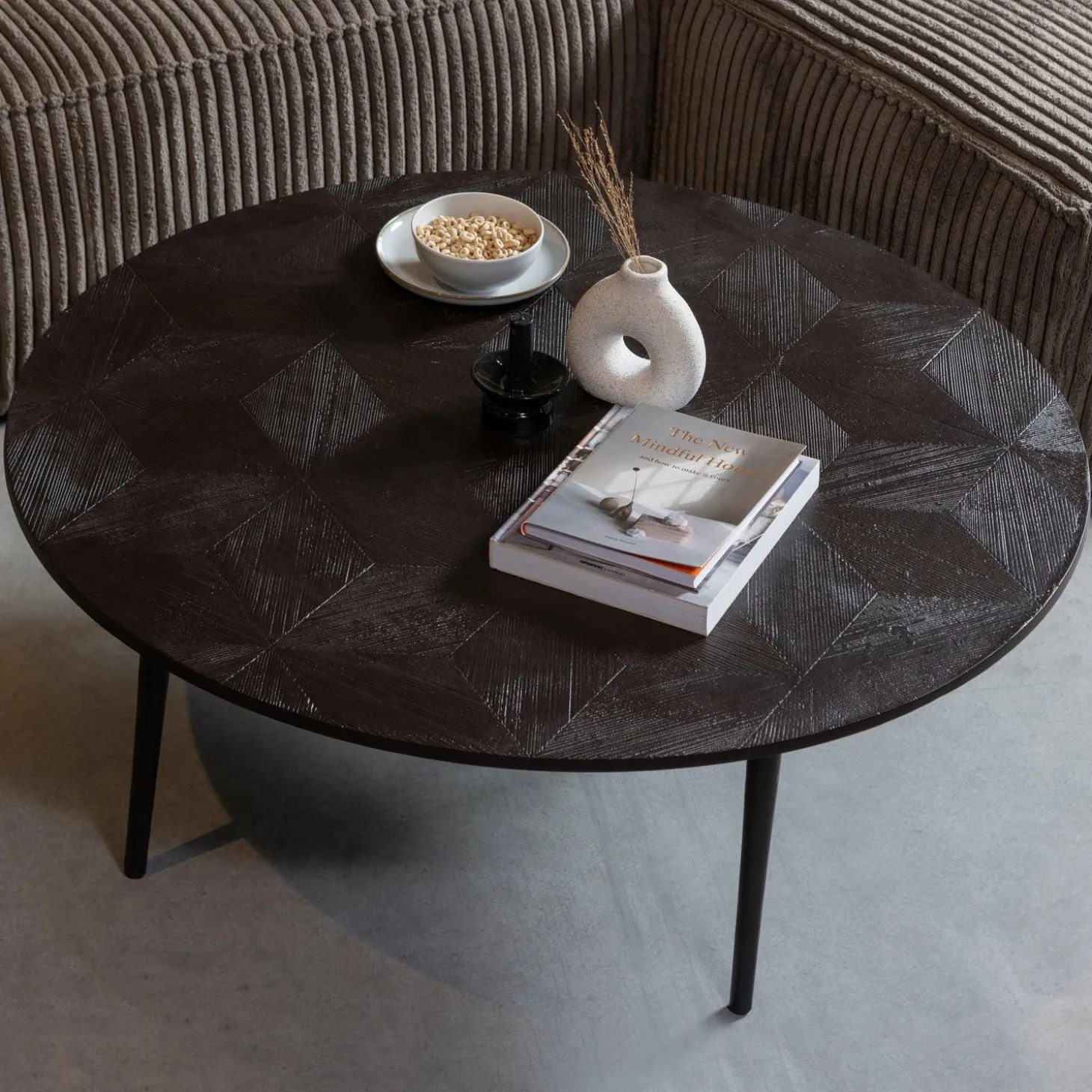 Bean hoekbank rechts grove ribstof mud - Loft24.nl