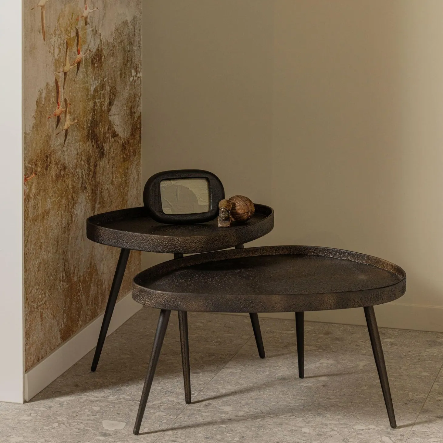 Bijzettafel Crude set an 2 stuks - antique bronze - Loft24.nl