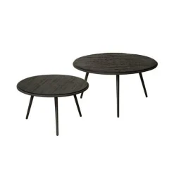 Bijzettafel Rolo Teakhout set van 2 stuks - zwart - Loft24.nl