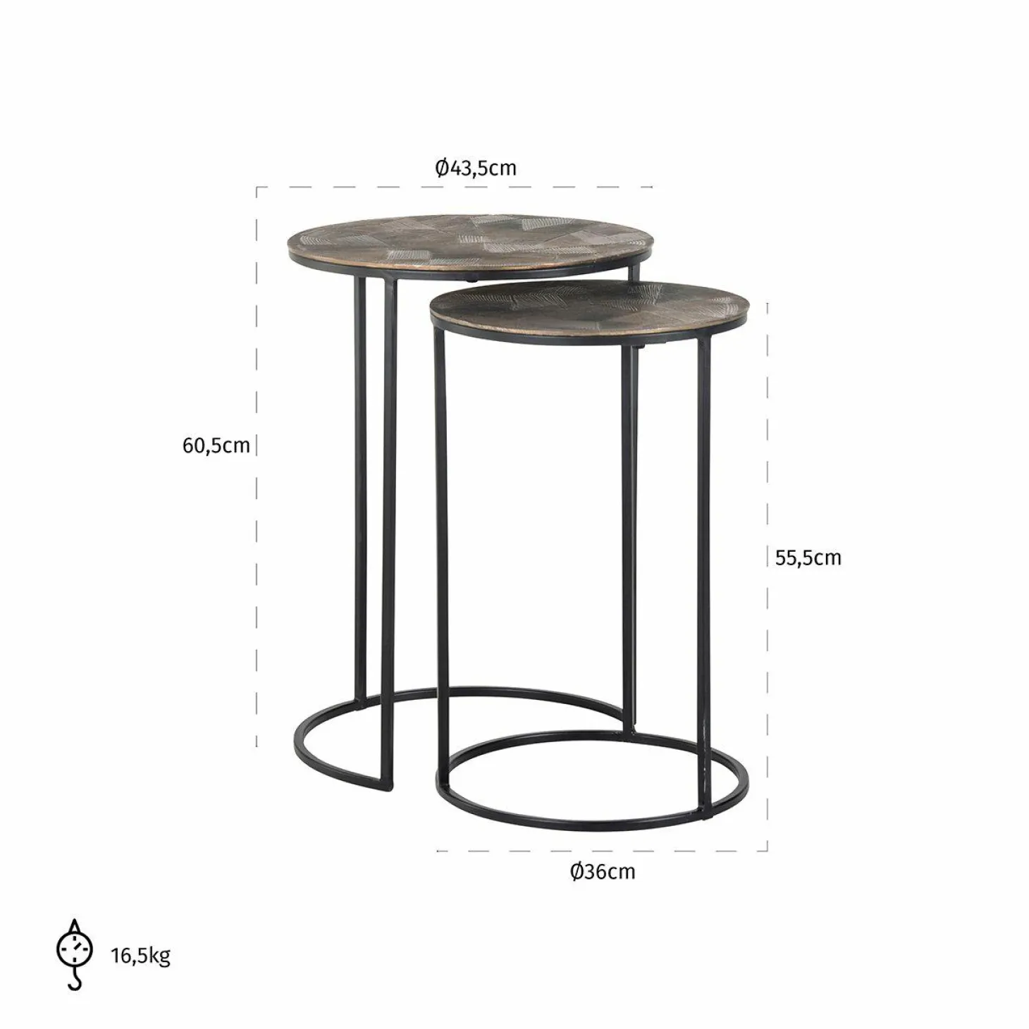 Bijzettafel Tulum Set van 2 stuks - Brushed Gold - Loft24.nl