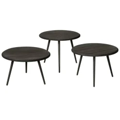 Bijzettafel Turi Teakhout set van 3 stuks - zwart - Loft24.nl
