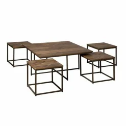 Bijzettafel Via Teakhout set van 5 stuks - grey - Loft24.nl