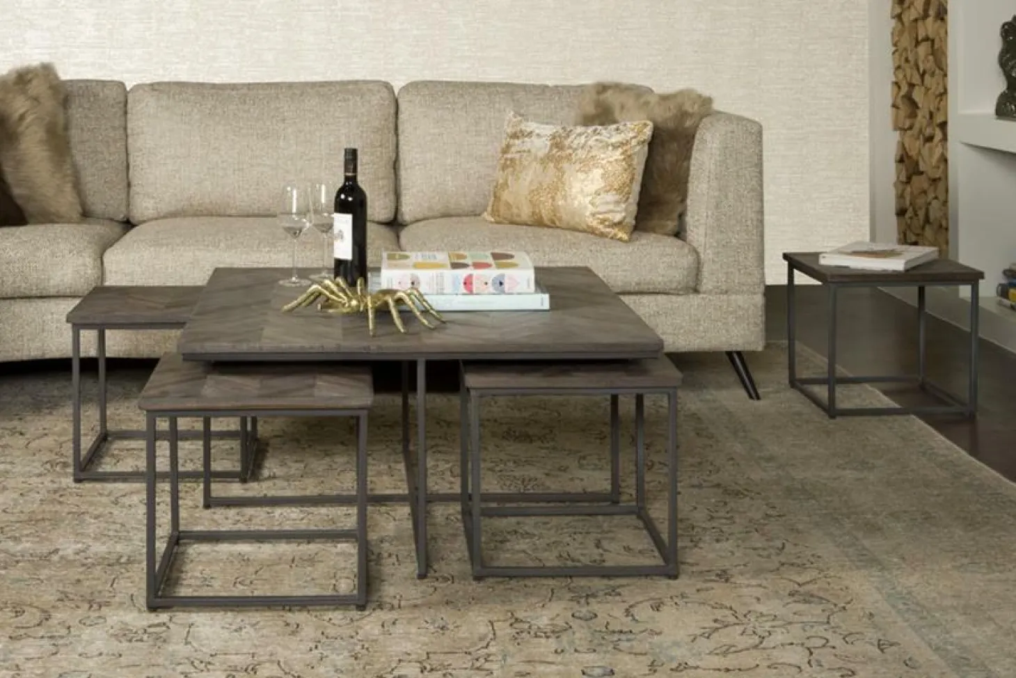 Bijzettafel Via Teakhout set van 5 stuks - wine - Loft24.nl