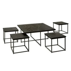 Bijzettafel Via Teakhout set van 5 stuks - zwart - Loft24.nl