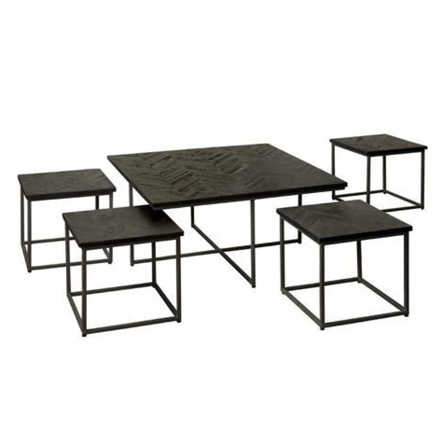 Bijzettafel Via Teakhout set van 5 stuks - zwart - Loft24.nl