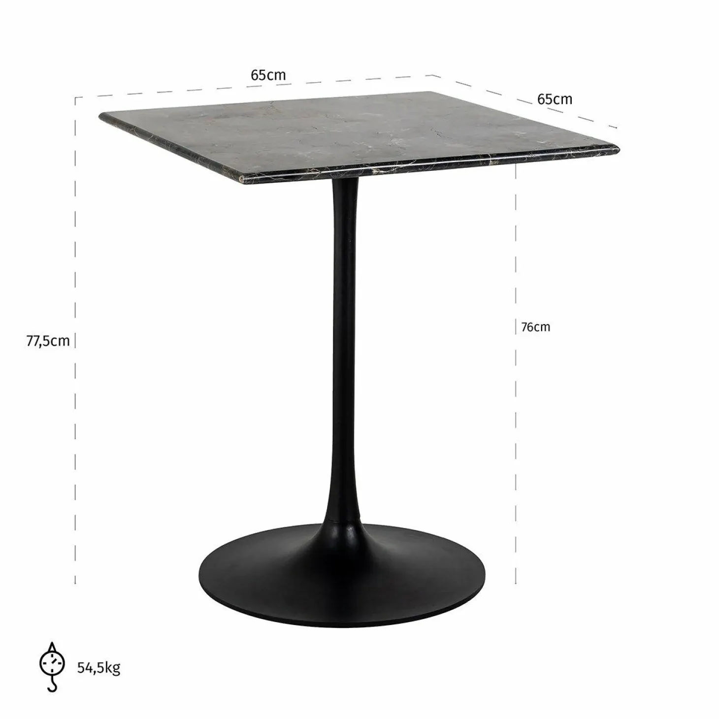 Bistrotafel Carlten Marmer 65 x 65 cm - Zwart - Loft24.nl