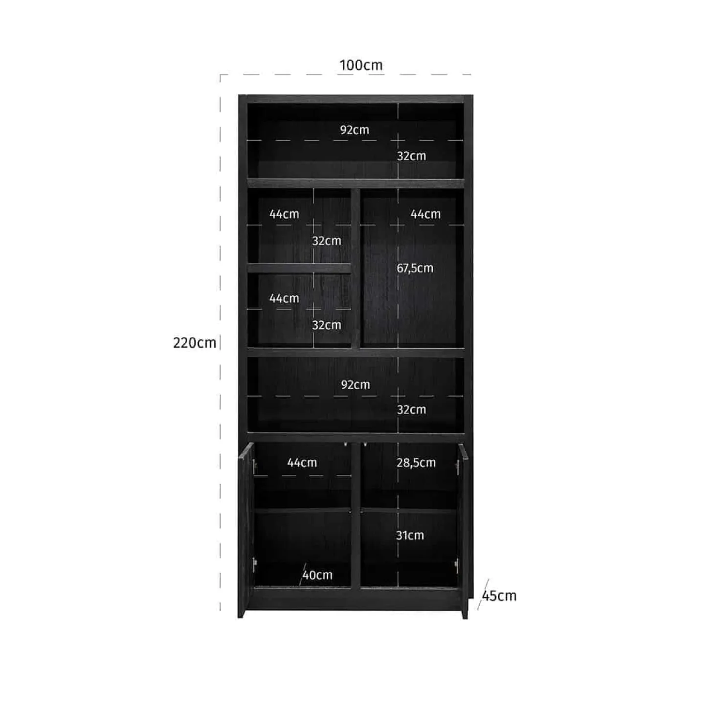 Boekenkast Oakura Eikenhout kleur Zwart - Loft24.nl
