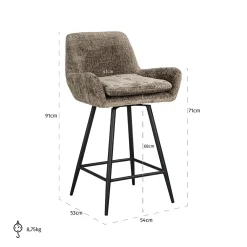 Draaibare Barstoel Linsey Stone - zithoogte 68cm - Loft24.nl