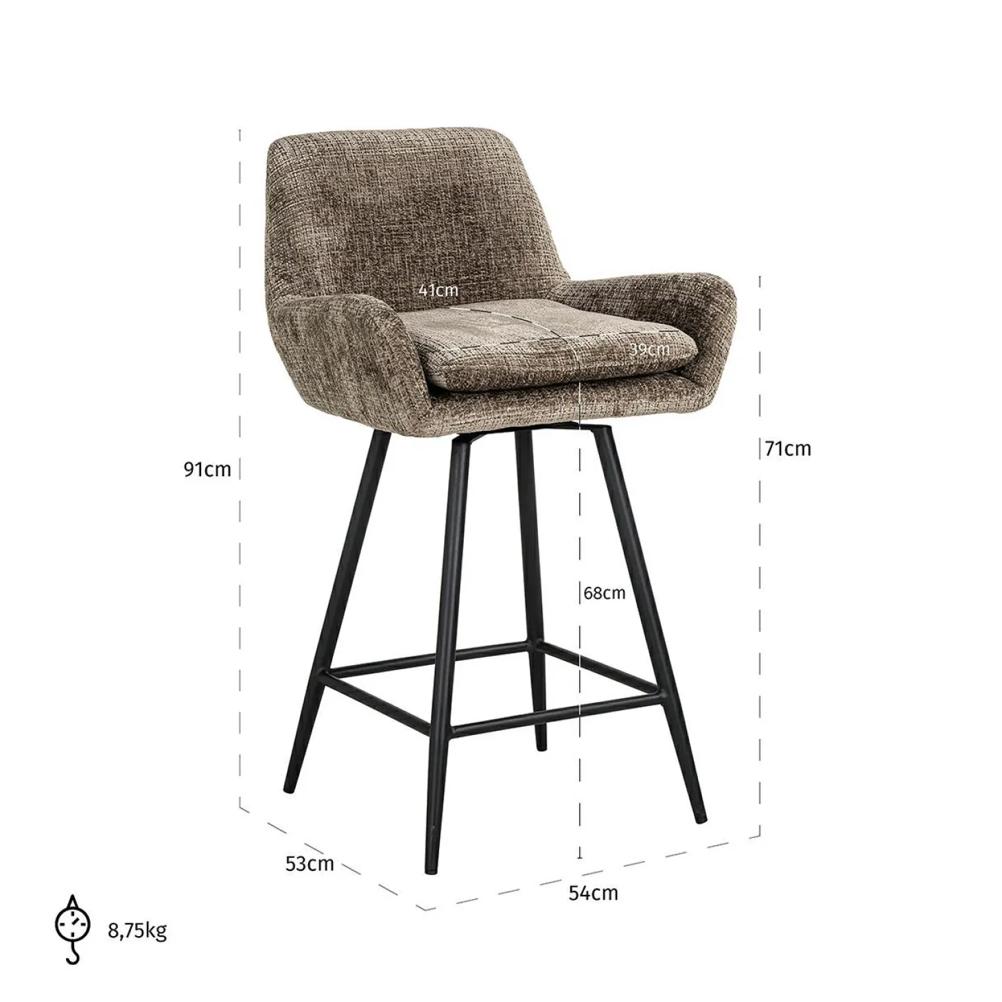 Draaibare Barstoel Linsey Stone - zithoogte 68cm - Loft24.nl