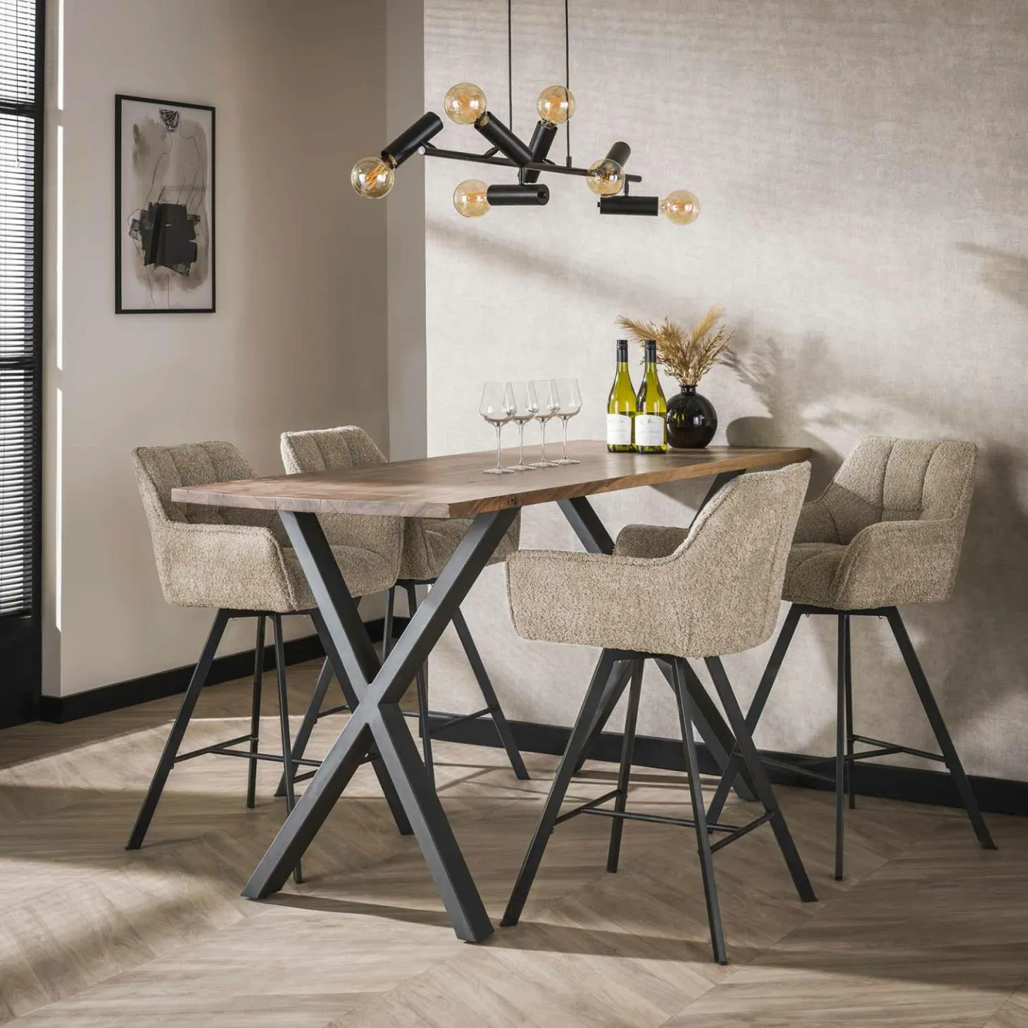 Draaibare Barstoel Raster Bouclé - Zandkleur - Loft24.nl