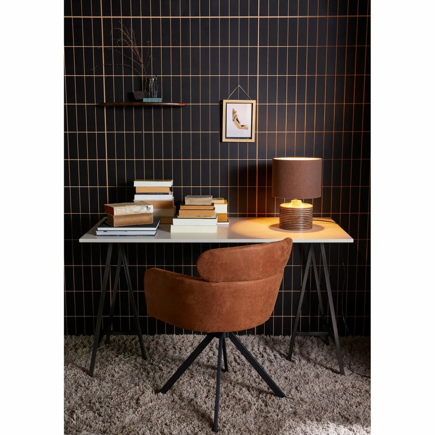Draaibare Eetkamerstoel Fenne Lederlook - Cognac - Loft24.nl