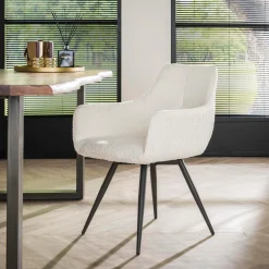 Draaibare Eetkamerstoel Lara - Bouclé Wit - Loft24.nl