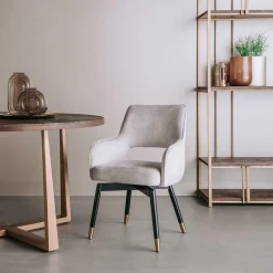 Draaibare Eetkamerstoel Lenno Velvet - Beige - Loft24.nl