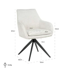 Draaibare Eetkamerstoel Lisonne Chenille kleur Crème - Loft24.nl