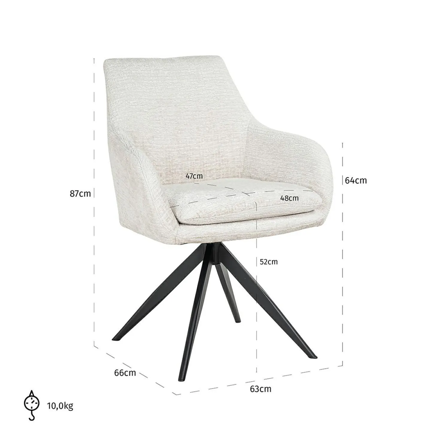 Draaibare Eetkamerstoel Lisonne Chenille kleur Crème - Loft24.nl