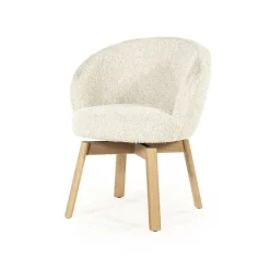 Draaibare Eetkamerstoel Livia Bouclé en eikenhout - Beige - Loft24.nl