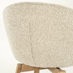 Draaibare Eetkamerstoel Livia Bouclé en eikenhout - Taupe - Loft24.nl
