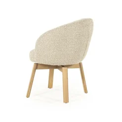 Draaibare Eetkamerstoel Livia Bouclé en eikenhout - Taupe - Loft24.nl