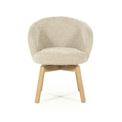 Draaibare Eetkamerstoel Livia Bouclé en eikenhout - Taupe - Loft24.nl
