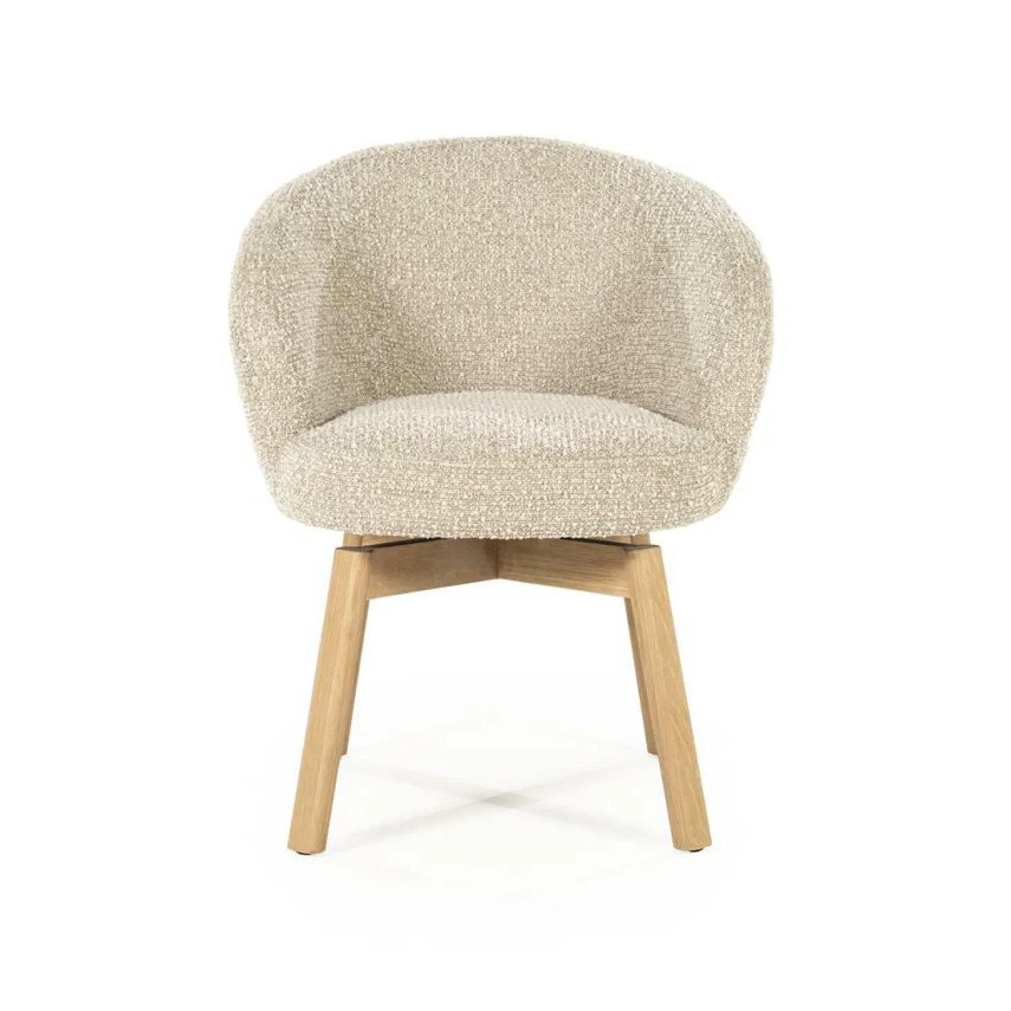 Draaibare Eetkamerstoel Livia Bouclé en eikenhout - Taupe - Loft24.nl