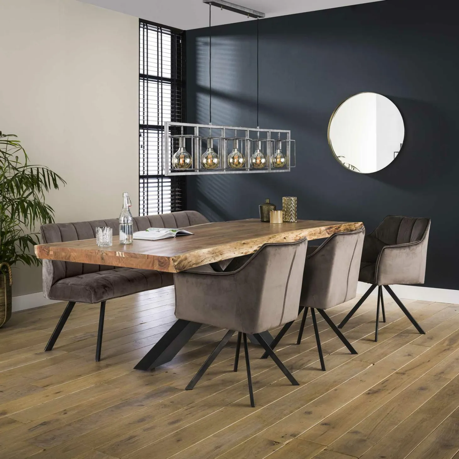 Draaibare eetkamerstoel Raster Velvet - Antraciet - Loft24.nl