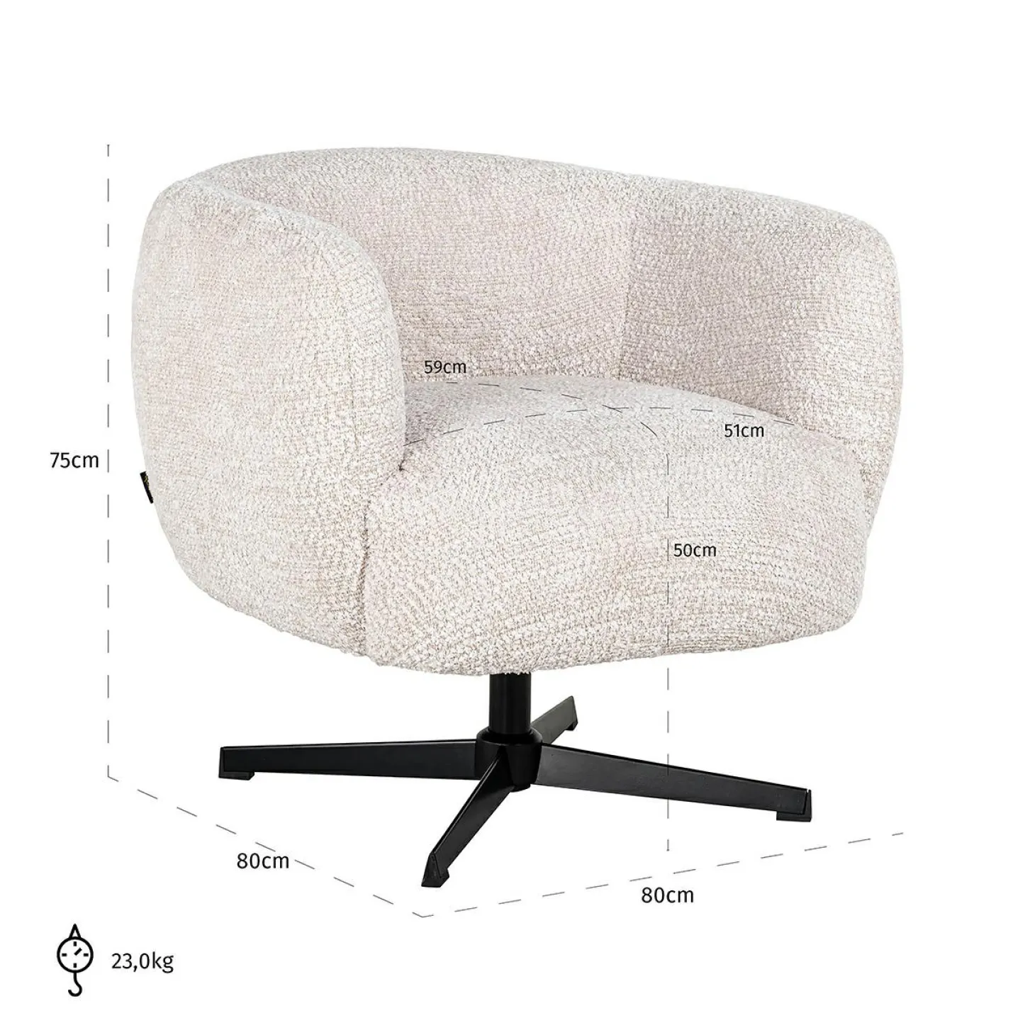 Draaifauteuil Estelle Chenille - Crème - Loft24.nl