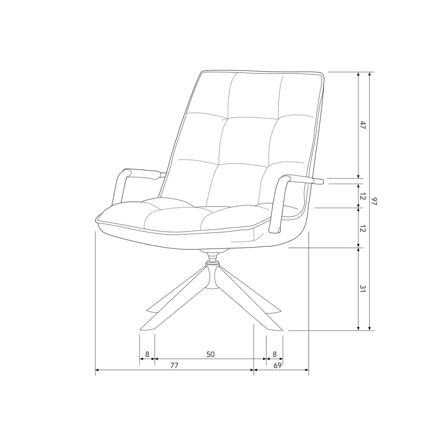 Draaifauteuil Jouke met armleuning PU - Cognac - Loft24.nl