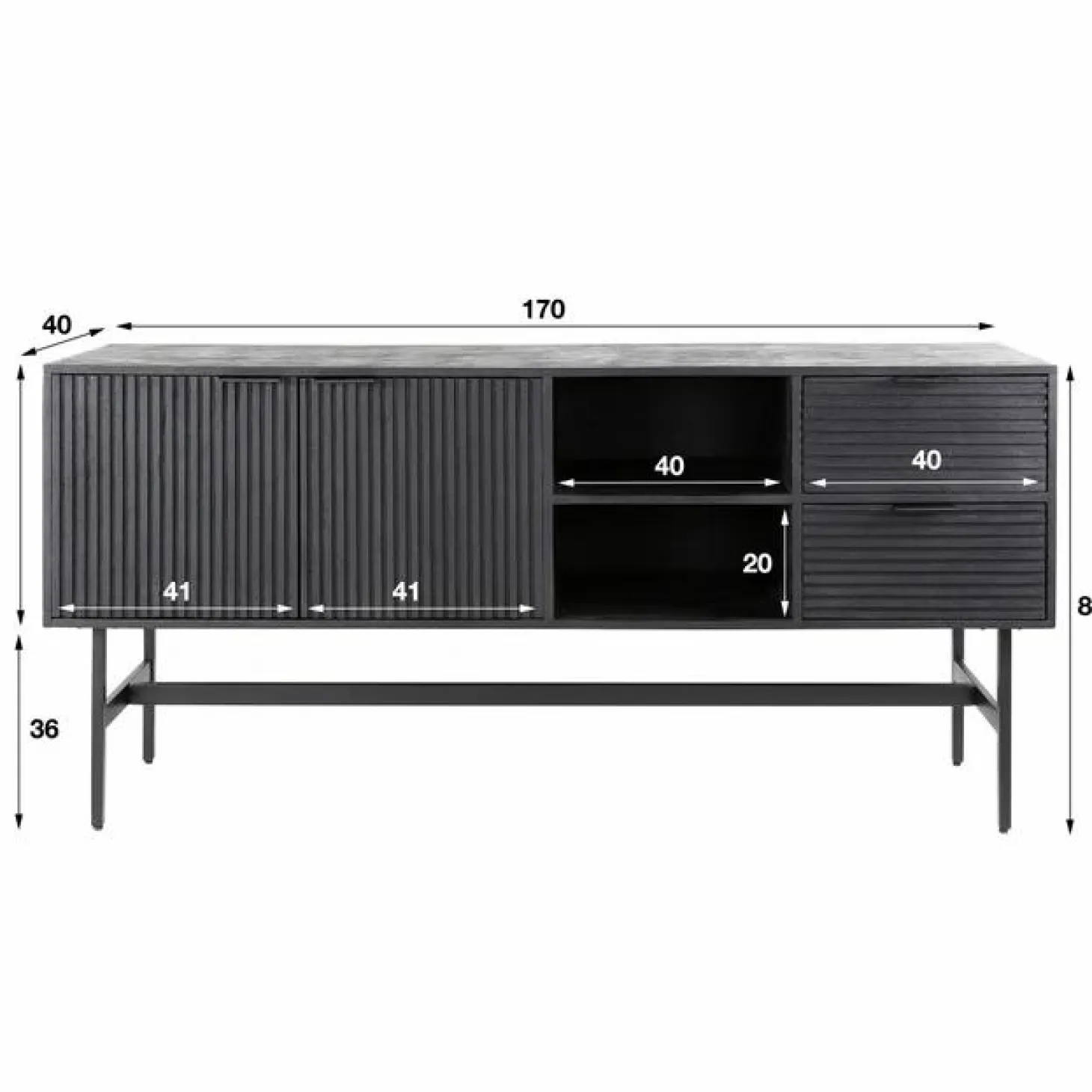 Dressoir Marina Mangohout 170cm - Zwart - Loft24.nl