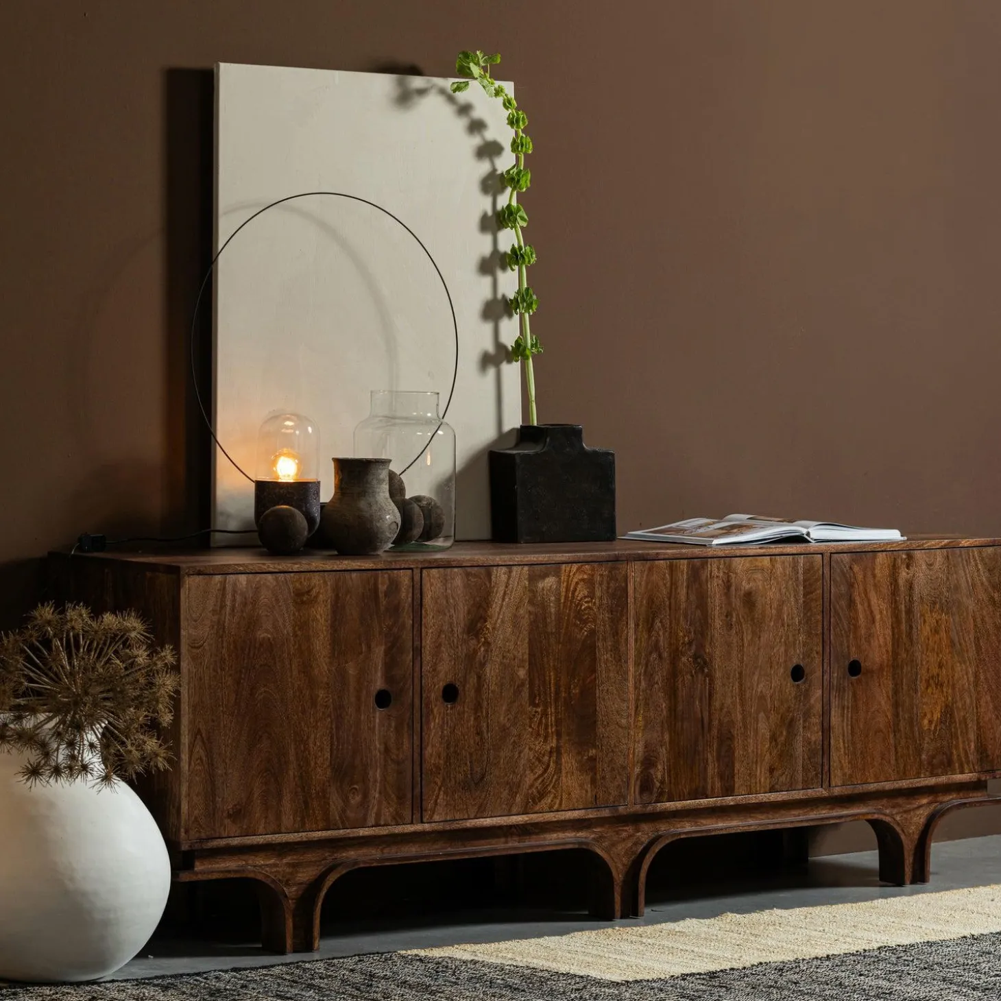 Dressoir Staes Mangohout, 200cm, kleur Walnoot - Loft24.nl