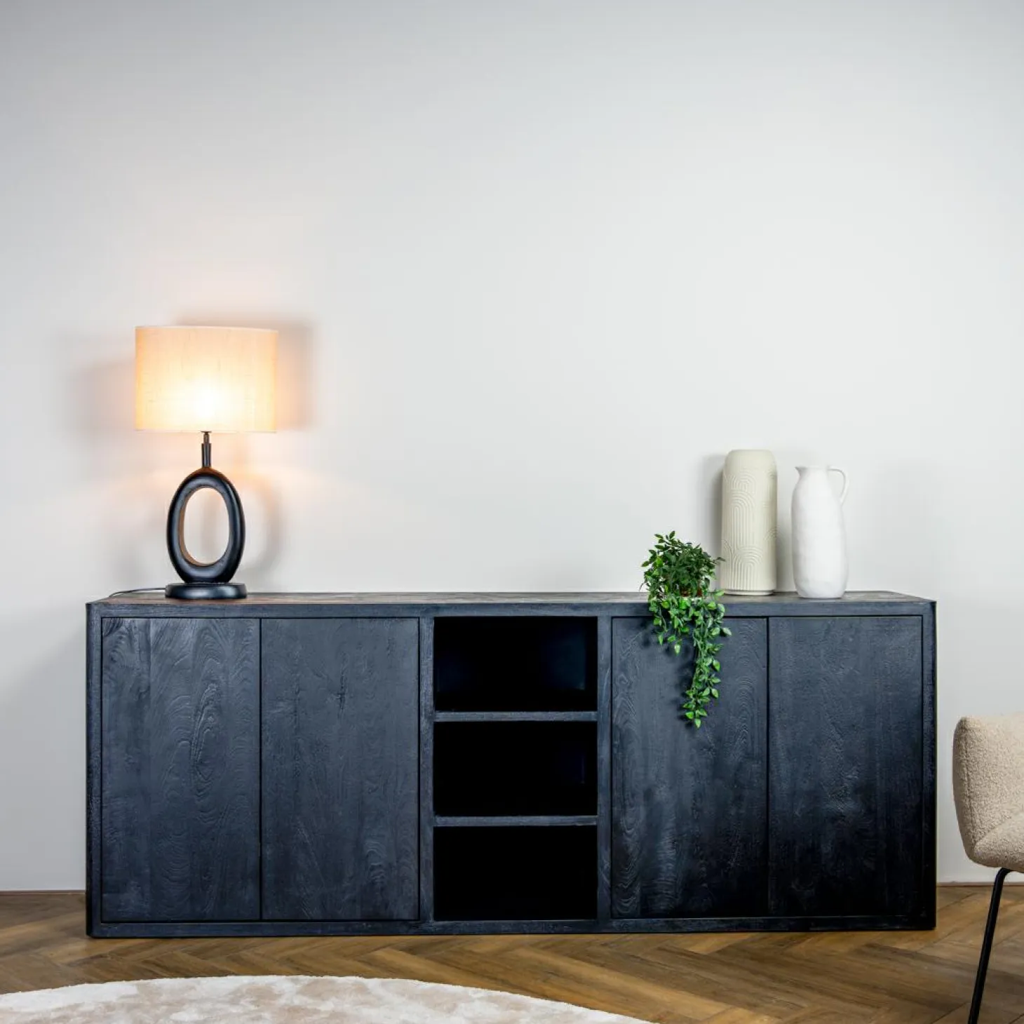 Dressoir Tenna Mangohout Zwart - 220 cm - Loft24.nl