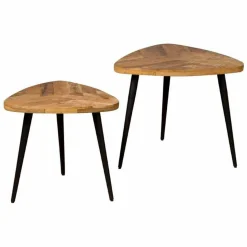 Driehoekige Salontafel Viola Mangohout Naturel Set van 2 stuks - Loft24.nl
