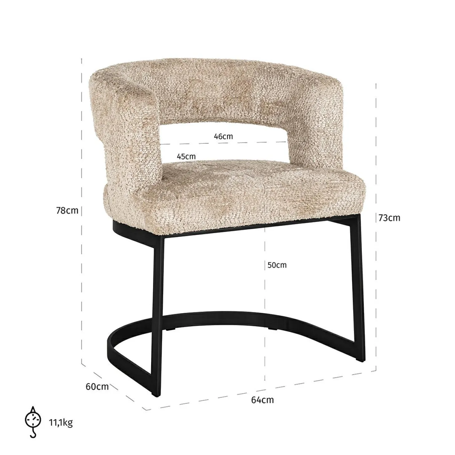 Eetkamerstoel Ellis Chenille kleur Beige - Loft24.nl