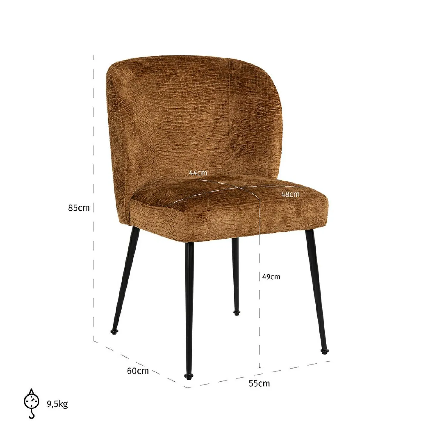 Eetkamerstoel Fallon Chenille kleur Cognac - Loft24.nl