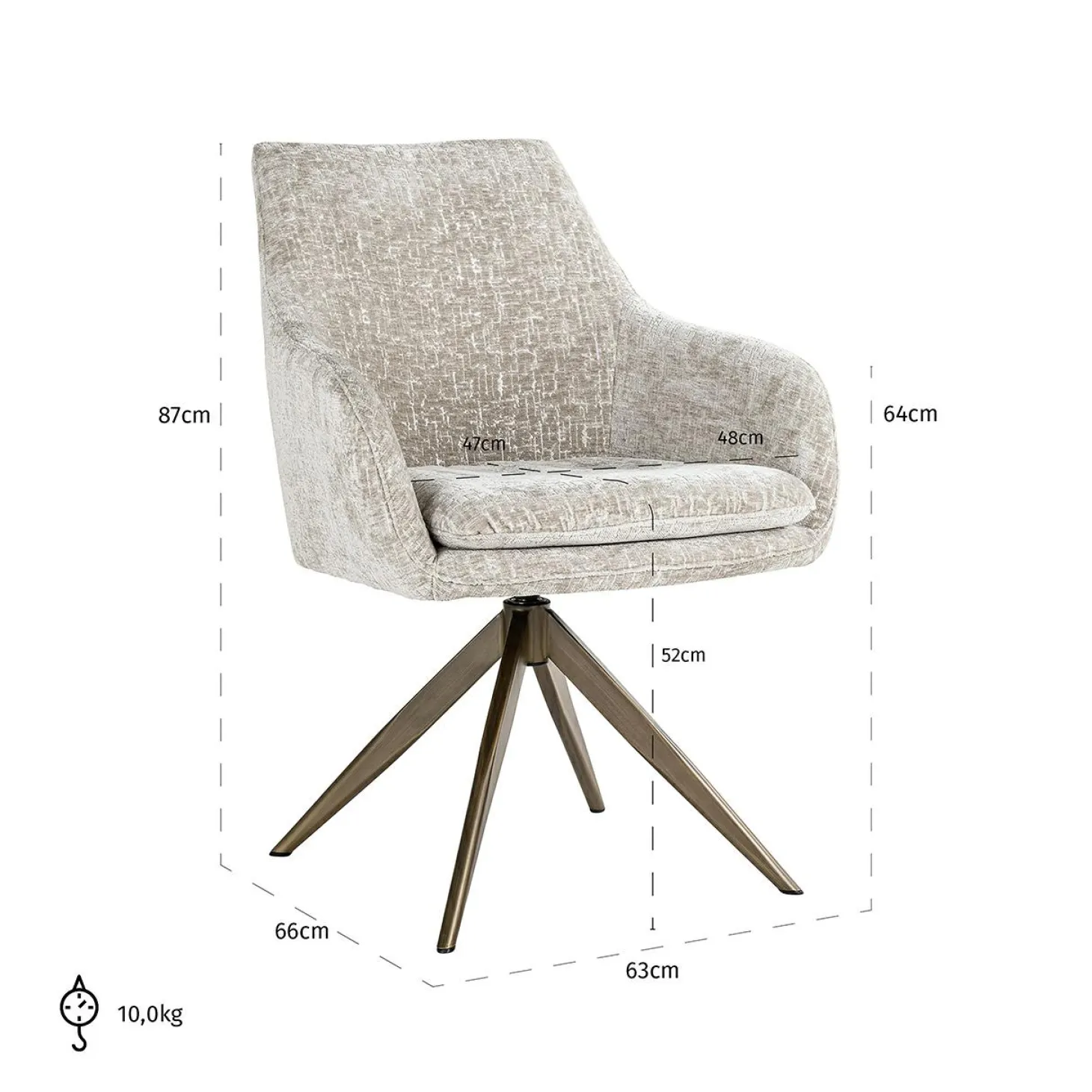 Eetkamerstoel Marlon Chenille kleur Pearl - Loft24.nl