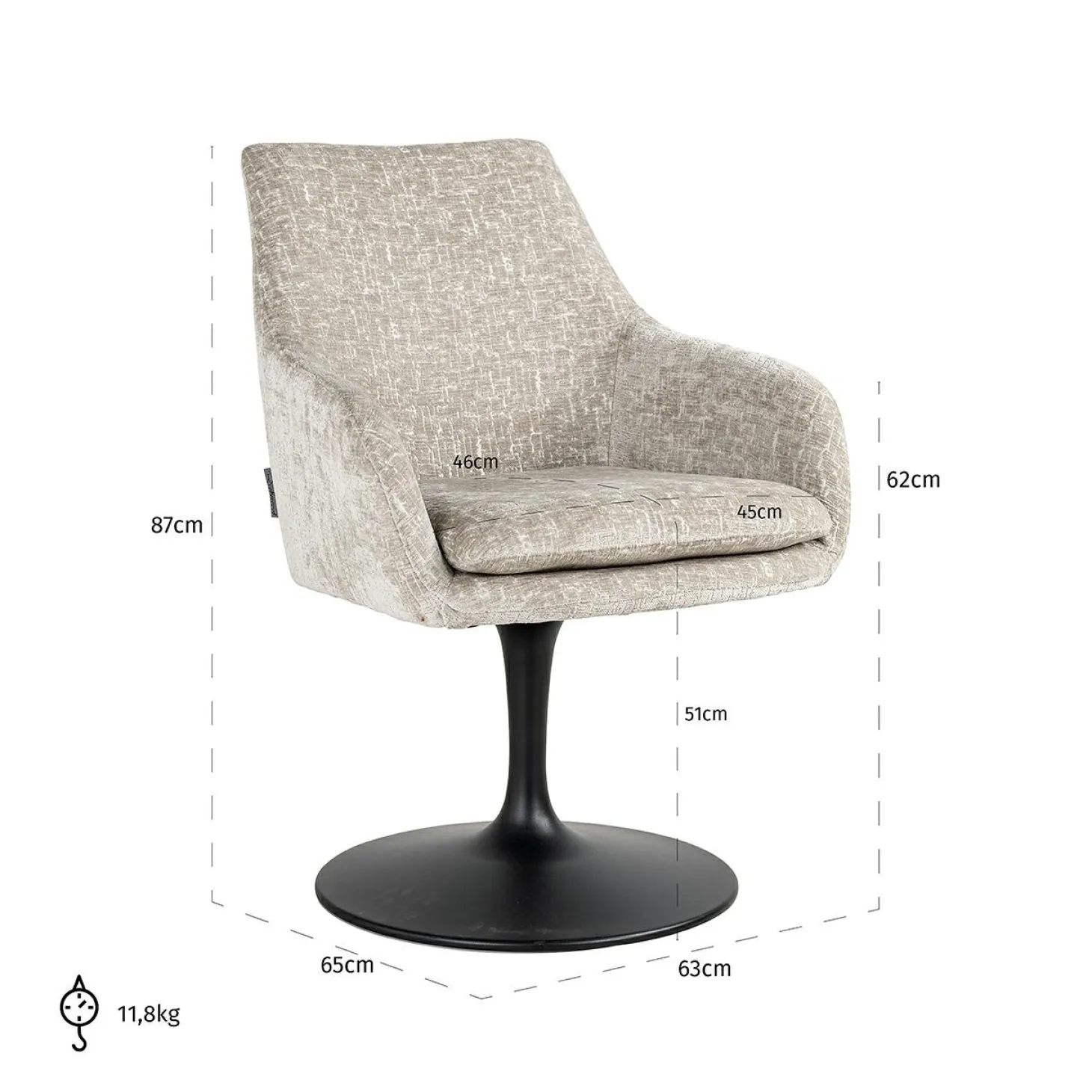Eetkamerstoel Marlon Chenille kleur Pearl - Loft24.nl