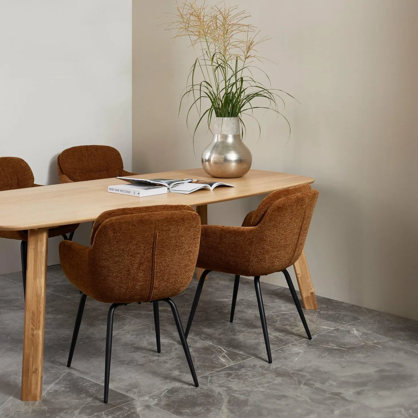 Eetkamerstoel Runa Chenille - Bruin/Geel - Loft24.nl