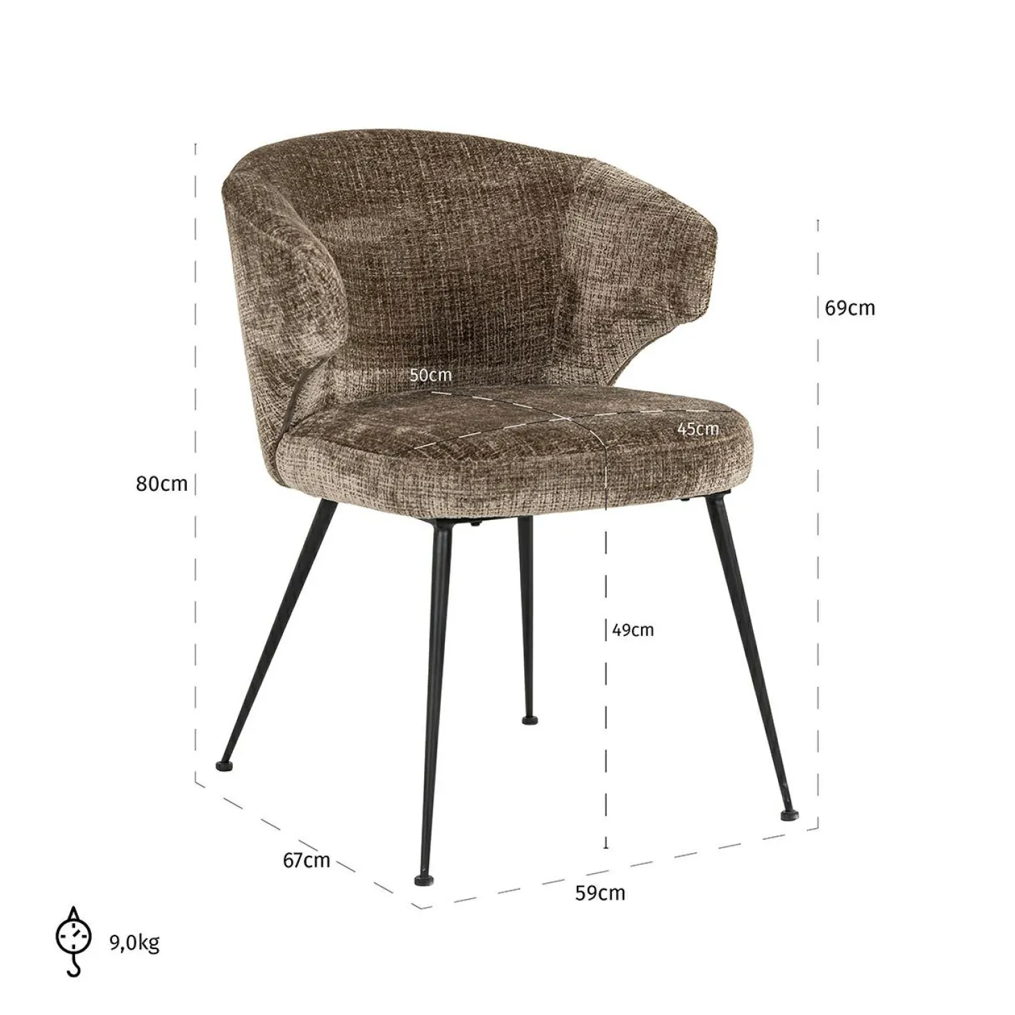 Eetkamerstoel Xandra Chenille kleur Stone - Loft24.nl