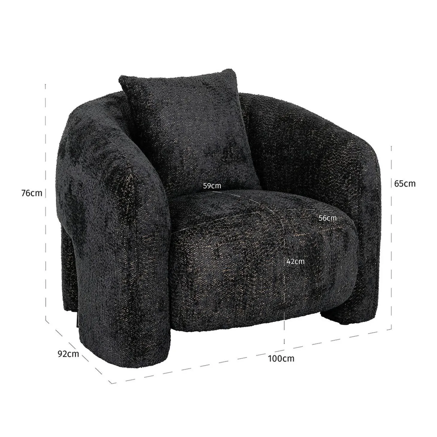 Fauteuil Milania Chenille - Zwart - Loft24.nl