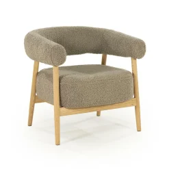Fauteuil Mysa Teddy en eikenhout - Taupe - Loft24.nl