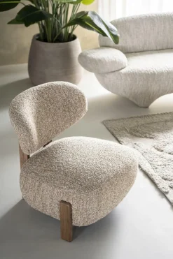 Fauteuil Reza Bouclé en bruin eikenhout - Taupe - Loft24.nl