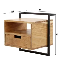 Hangend Nachtkastje Air Solid Acaciahout met 1 lade en open vak - Loft24.nl