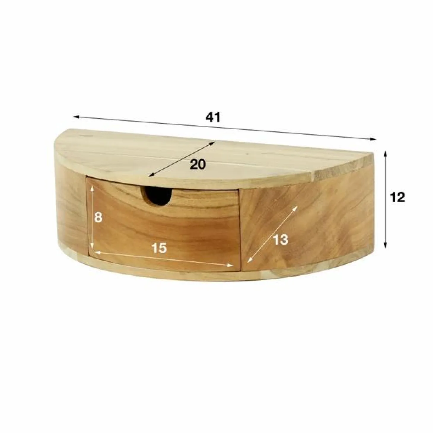 Hangend Nachtkastje Curve Acaciahout met 1 lade - Loft24.nl